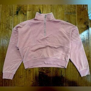 Pink Cropped Quarter Zip Sweatshirt Jacket